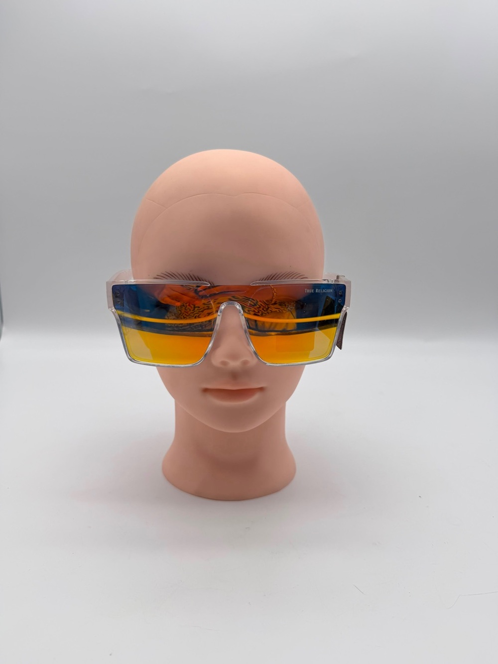 True Religion Futuristic Shield Sunglasses in Orange-Blue Gradient